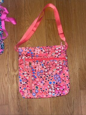 Vera Bradley Bright Coral Floral Crossbody with Blue Accents